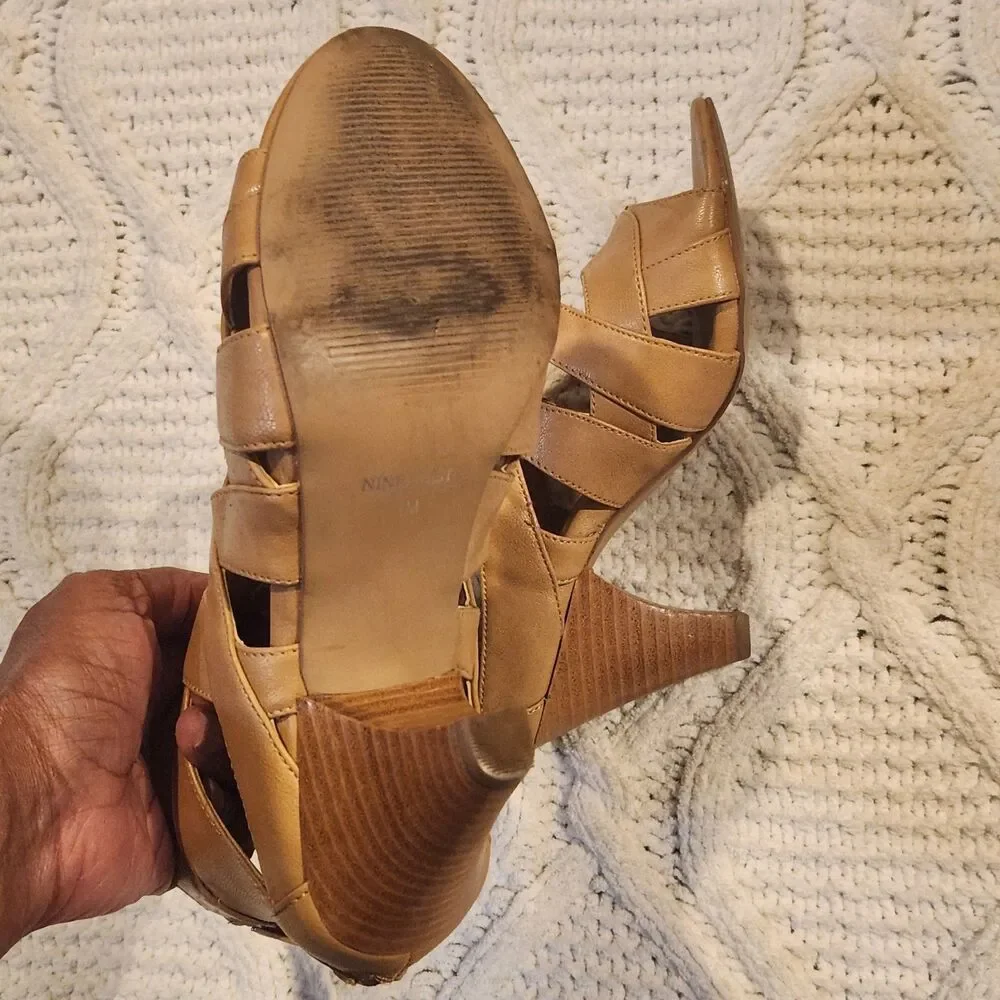 Nine West Tan Open Toe Bootie Heels Size 5.5 M - Picture 6 of 6